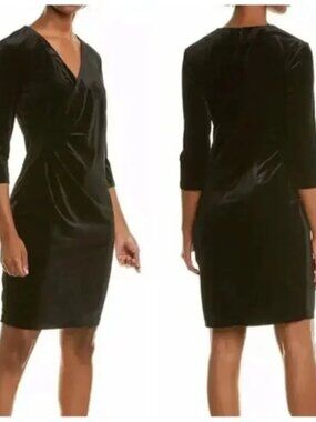 J. McLaughlin Olana Black Velvet Wrap Dress 3/4 Sleeve Size Medium